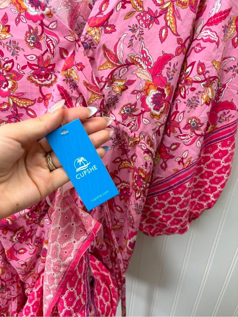 Cupshe Pink Floral open back summer Beach Dress with Drawstring waist - Picture 8 of 12